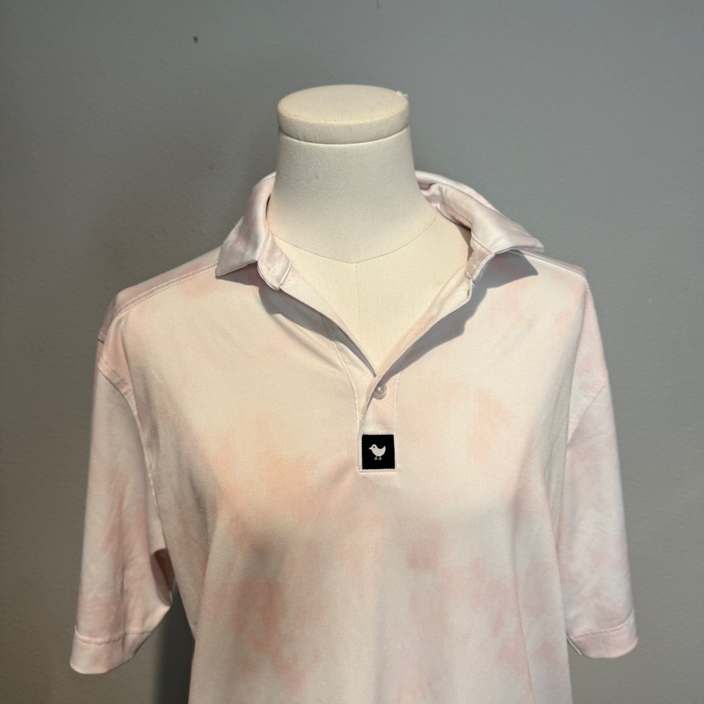 Bad Birdie Pique Golf Polo Shirt in a blush pink tie-dye - Picture 3 of 6